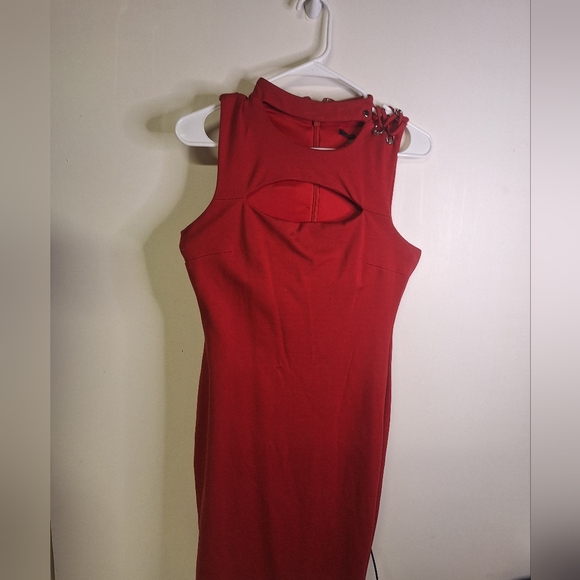 Guess Dresses & Skirts - Guess Red Sleeveless Bodycon Dress With Metal Detail And Peekaboo Front Size S